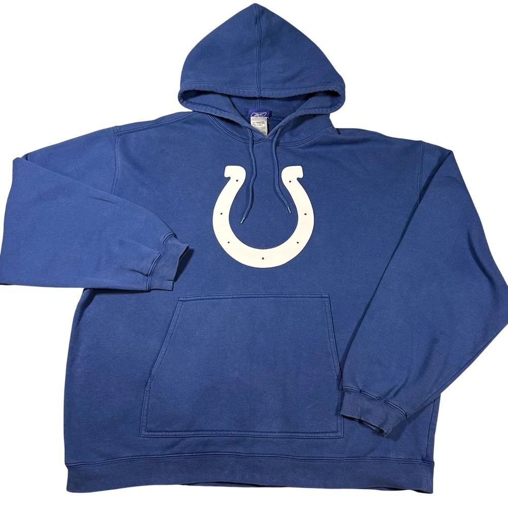Reebok Indianapolis Colts Blue‎ Horseshoe Logo Hoodie Mens XL